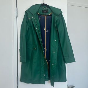 Green J Crew raincoat, size small